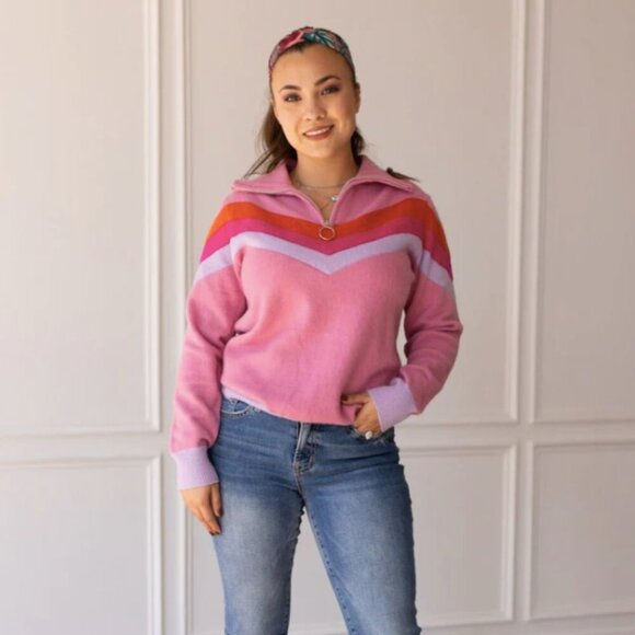 Grace & Emma Quarter Zip Vintage Vibes Sweater - Picture 1 of 8